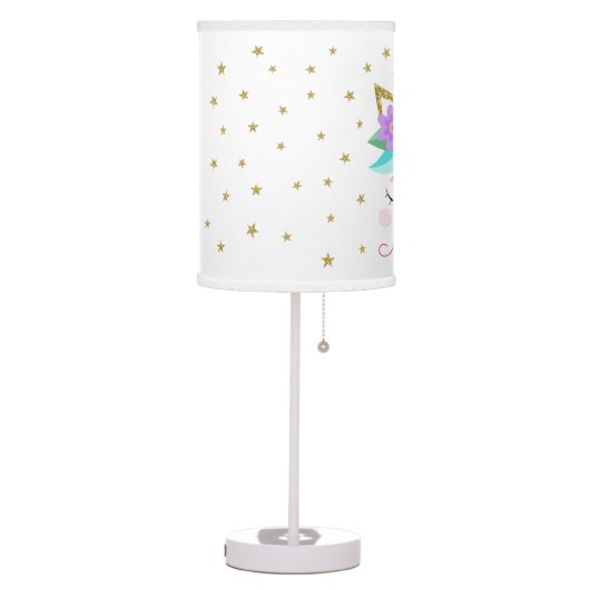 Unicorn Flowers Gold Glitter Stars Personalized Table Lamp (Left)