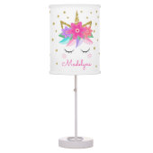 Unicorn Flowers Gold Glitter Stars Personalized Table Lamp (Front)