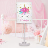 Unicorn Flowers Gold Glitter Stars Personalized Table Lamp