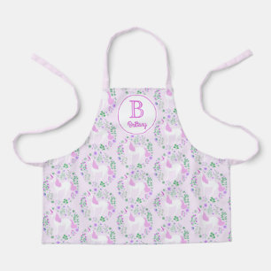 Unicorn Flowers Monogram Name Pink Apron