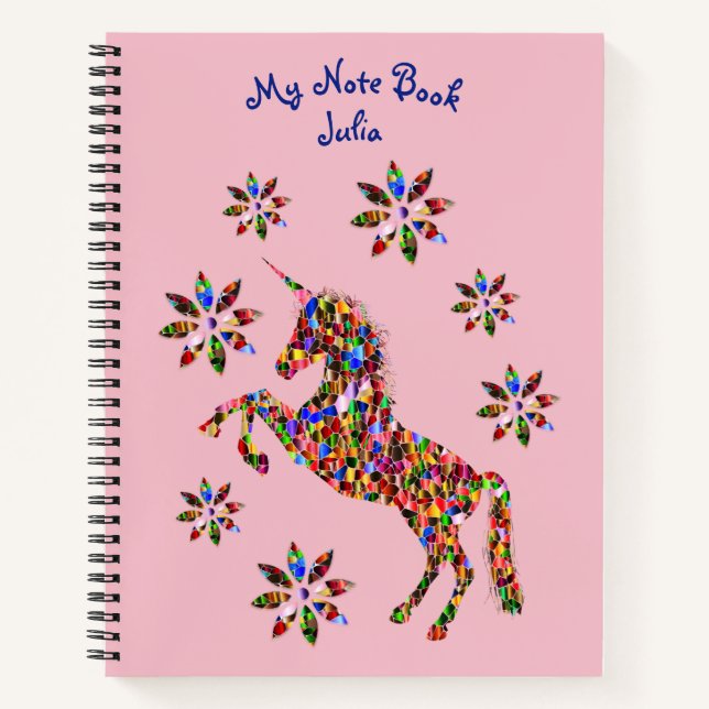 Unicorn Flowers Pink Notebook (Front)