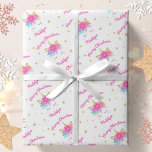 Unicorn Flowers Pink Personalized Christmas Wrapping Paper<br><div class="desc">This cute personalized unicorn Christmas wrapping paper features a cute pink unicorn face design with flowers and faux gold glitter stars. Personalize it with a name.</div>