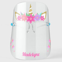 Unicorn Flowers Rainbow Glitter Stars Personalized Face Shield