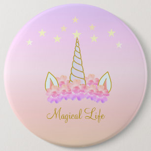 Unicorn Flowers & Stars Button