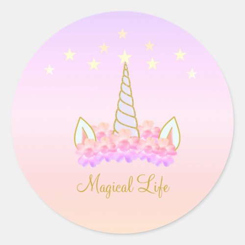 Unicorn Flowers Stars Classic Round Sticker