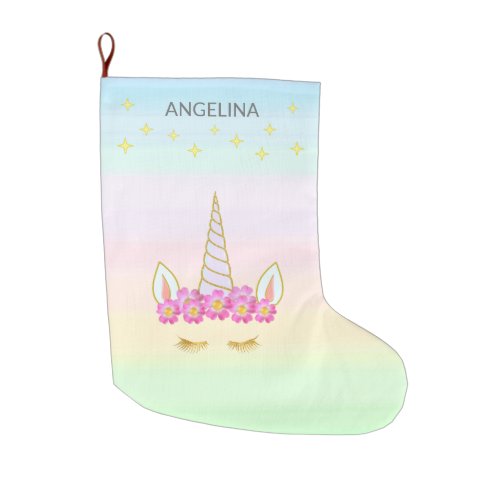 Unicorn Flowers  Stars Large Christmas Stocking