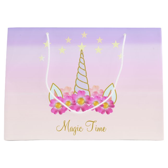 Unicorn Flowers & Stars Large Gift Bag (Front)