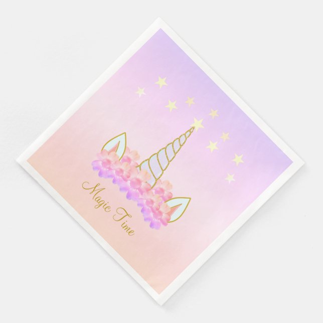 Unicorn Flowers & Stars Paper Dinner Napkins (Corner)
