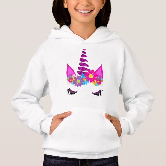 Unicorn Flowery Super Cute Girly Hoodie (Front)