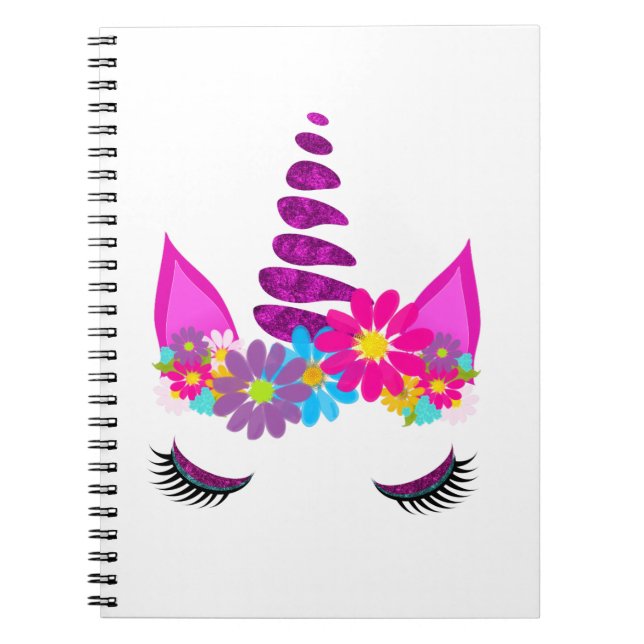 Unicorn Flowery Super Cute Girly Notebook (Front)