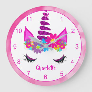 Unicorn Flowery Super Cute Girly Personalized Larg Large Clock
