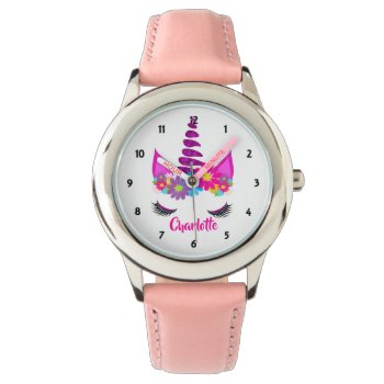 Unicorn Flowery Super Cute Girly Wrist Watch by Flissitations at Zazzle