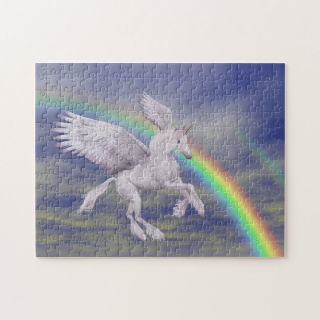Unicorn Flying Over Rainbow Fantasy Horse  Jigsaw Puzzle (Horizontal)