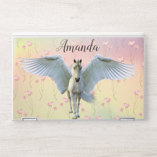 Unicorn Flying Pegasus Personalized floral HP Laptop Skin