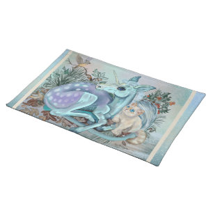 Unicorn Foal Cozy Cuddles Holiday Cloth Placemat