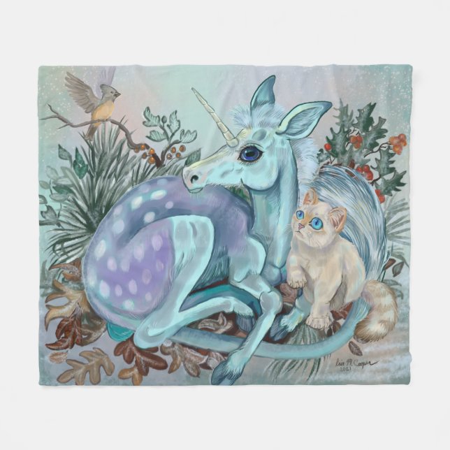 Unicorn Foal Cozy Cuddles Holiday Fleece Blanket (Front (Horizontal))