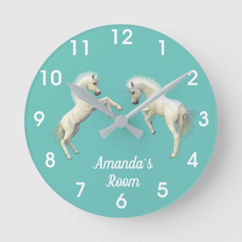 Unicorn Foals Personalized name Child Room Round Clock