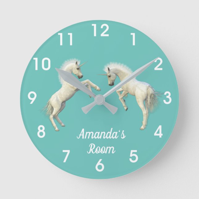 Unicorn Foals Personalized name Child Room Round Clock (Front)