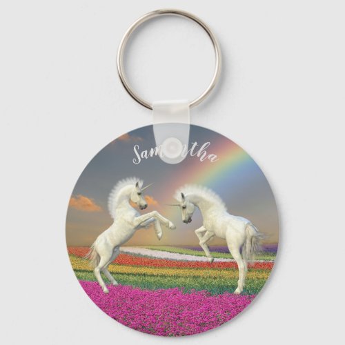 Unicorn Foals Personalized Rainbow Keychain