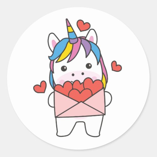  Unicorn For Valentines Day Cute Animals Heart Classic Round Sticker