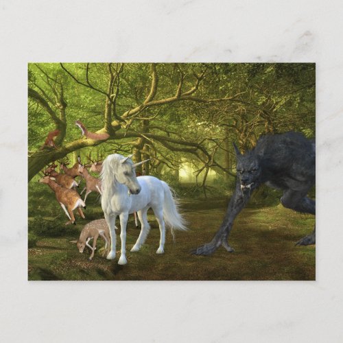 Unicorn Forest Defender Deer Werewolf Postcard