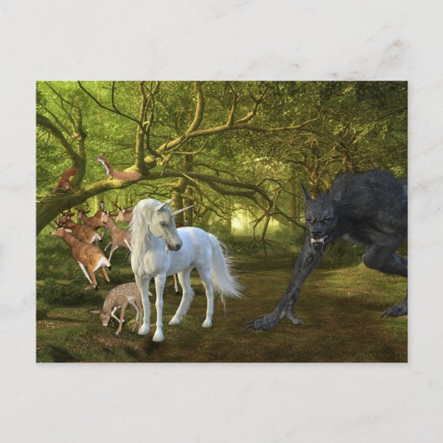 Unicorn Forest Defender Deer Werewolf Postcard (Front)