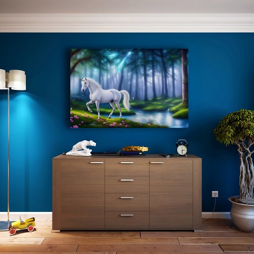 unicorn forest flowers lake fantasy colorful art  poster