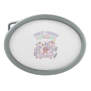 Unicorn Forest Forager Unicorn Graphic Design Whit Belt Buckle