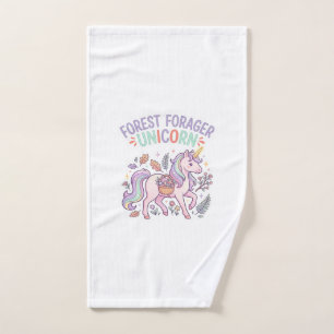 Unicorn Forest Forager Unicorn Graphic Design Whit Hand Towel