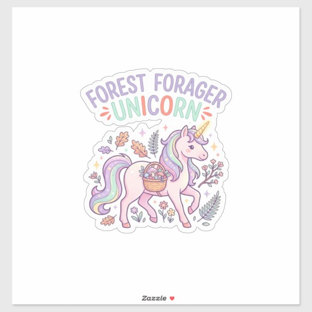 Unicorn Forest Forager Unicorn Graphic Design Whit Sticker (Sheet)