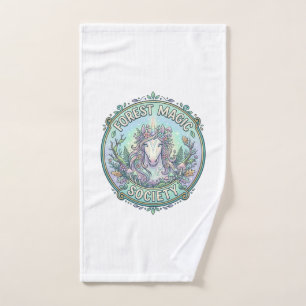 Unicorn Forest Magic Society Graphic Design White Hand Towel