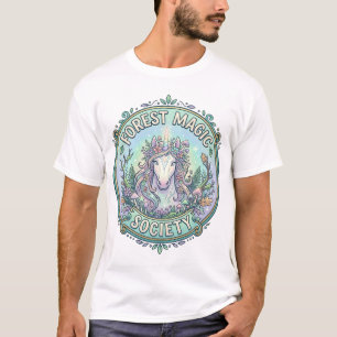Unicorn Forest Magic Society Graphic Design White T-Shirt