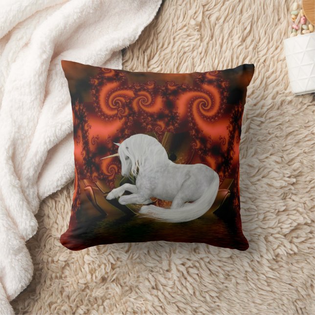 Unicorn Fractals Fantasy Art Throw Pillow (Blanket)