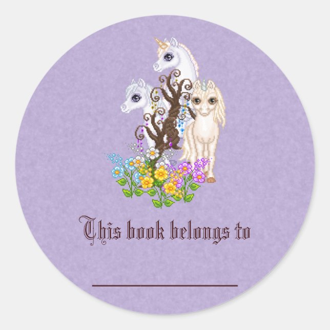 Unicorn Friends Pixel Art Classic Round Sticker (Front)