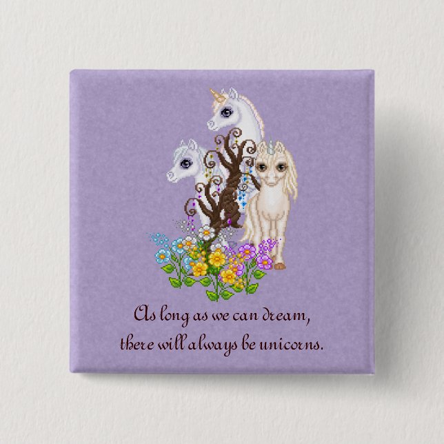 Unicorn Friends Pixel Art Pinback Button (Front)