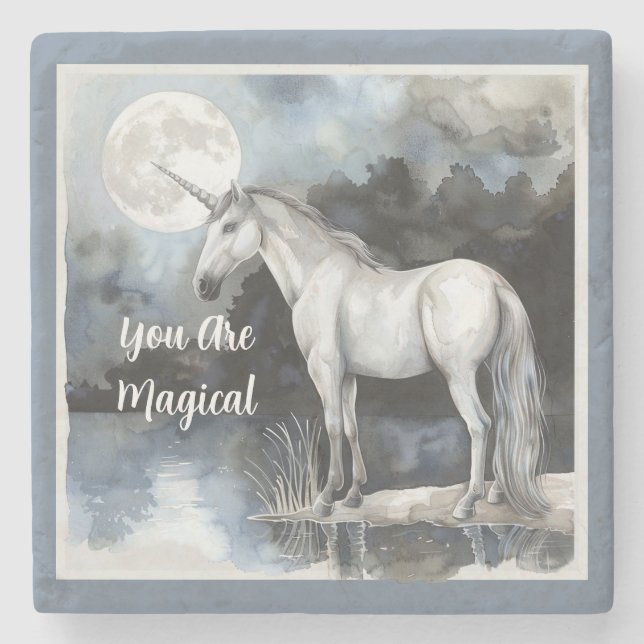 Unicorn Full Moon   Stone Coaster (Front)