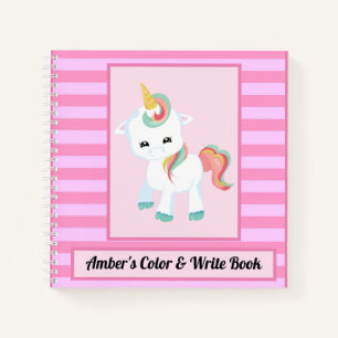 Unicorn Fun Kids Color & Write Book Pink Stripes