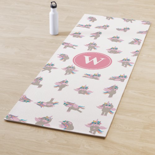 Unicorn Fun Yoga Poses Pink Monogram Yoga Mat