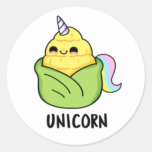 Unicorn Funny Baby Corn Pun  Classic Round Sticker