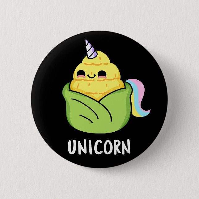 Unicorn Funny Baby Corn Pun Dark BG Button (Front)