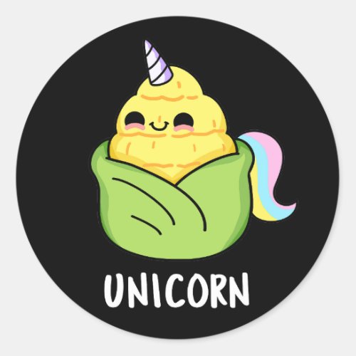 Unicorn Funny Baby Corn Pun Dark BG Classic Round Sticker