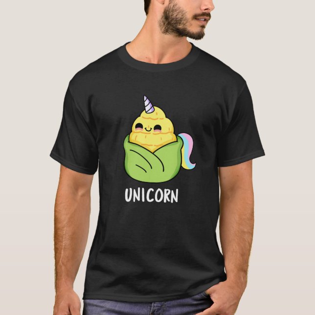 Unicorn Funny Baby Corn Pun Dark BG T-Shirt (Front)