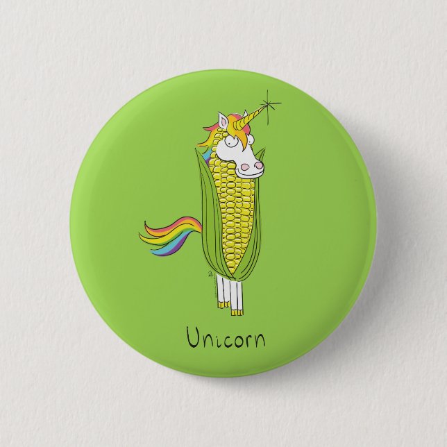Unicorn Funny Corn Button Pin (Front)