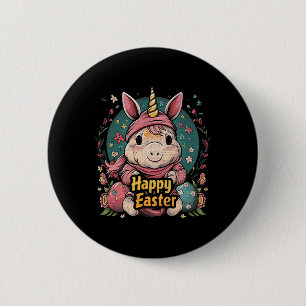 Unicorn - Funny Happy Easter - Egg Boys Girls Kids Button