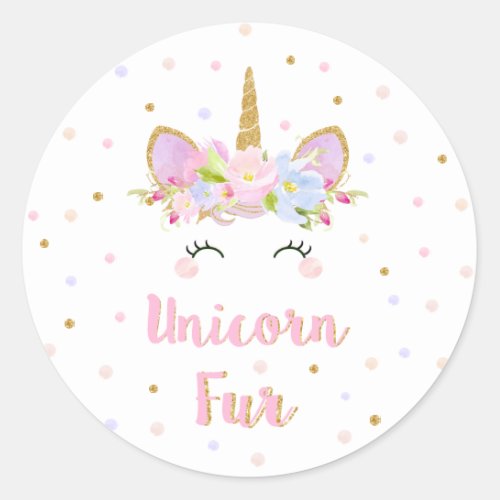 Unicorn Fur Sticker Birthday Party Favor Labels