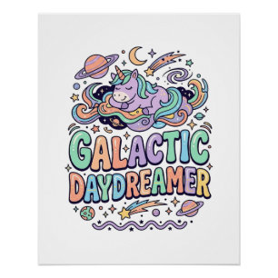 Unicorn Galactic Daydreamer Kawaii Sticker and Shi Poster
