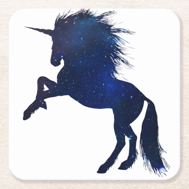 Unicorn Galaxy Square Paper Coaster