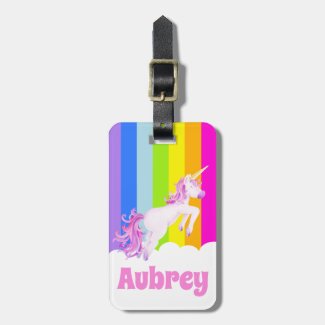 Unicorn gallop pink rainbow unicorn kids name tag