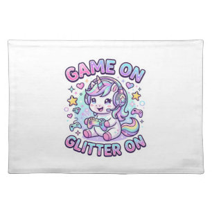 Unicorn Game On Glitter On Graphic Design Merch De Cloth Placemat