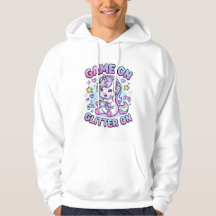 Unicorn Game On Glitter On Graphic Design Merch De Hoodie